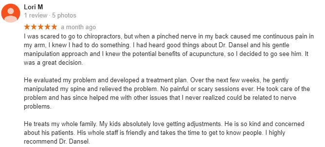 Dansel Chiropractic & Acupuncture Patient Testimonial